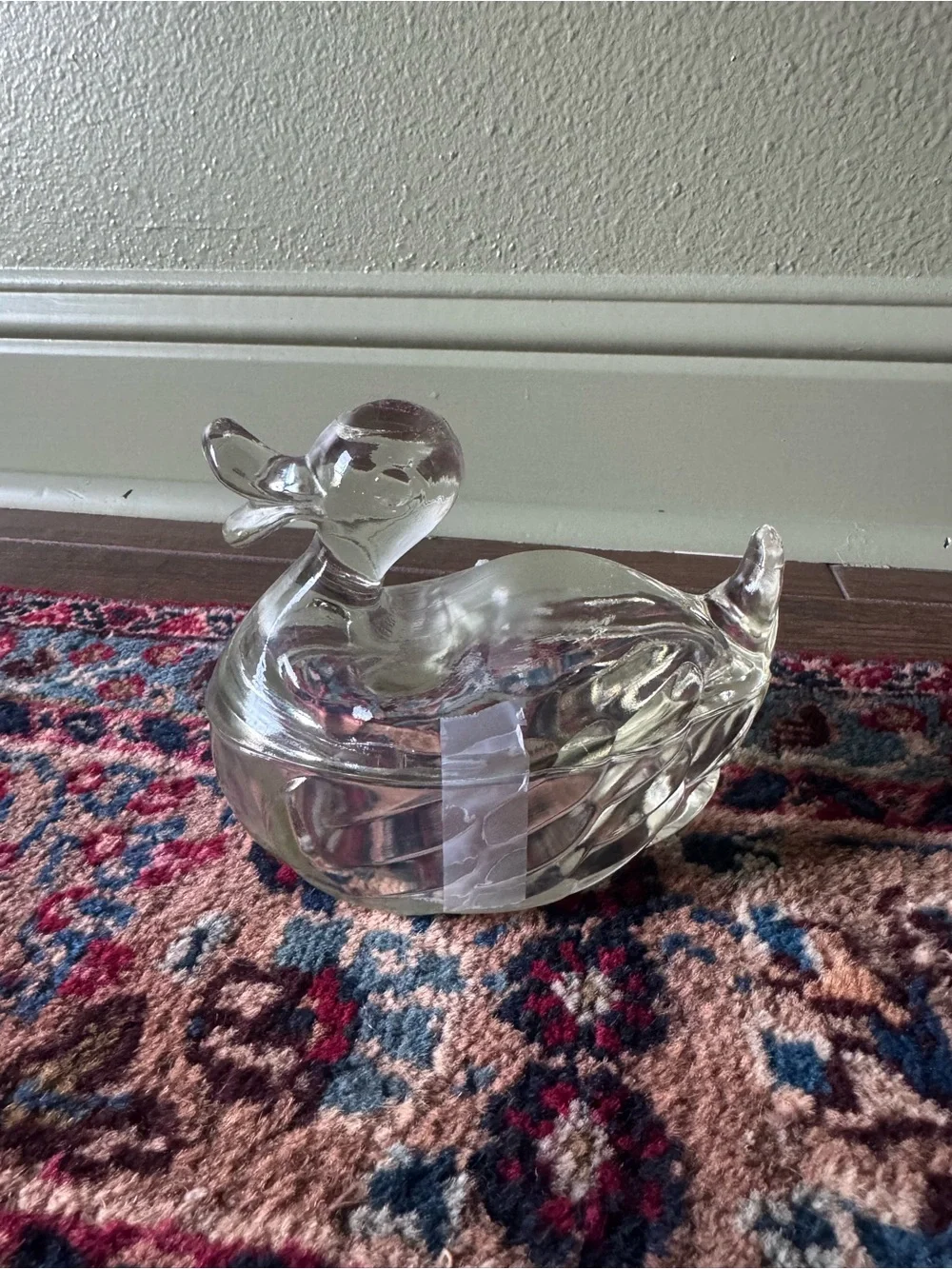 VTG Jeanette 1950's Clear Glass Duck Trinket/Candy Dish